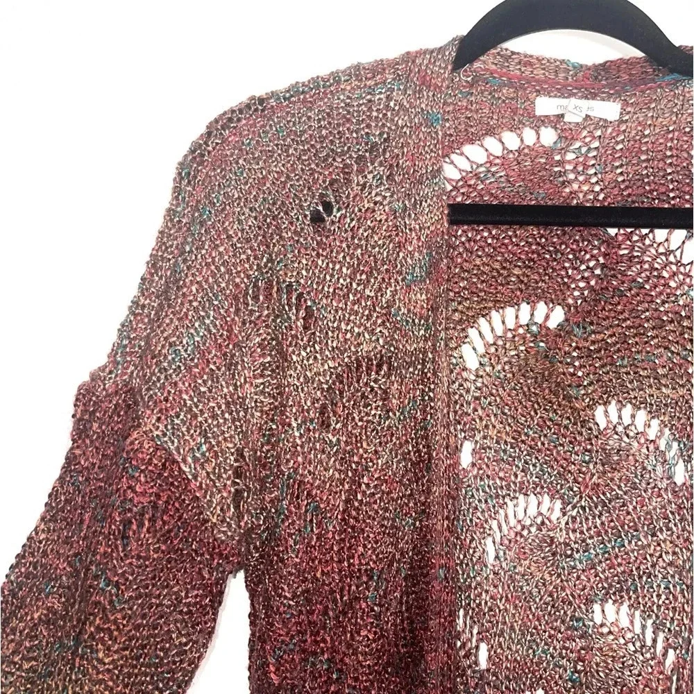 Maurices Burgundy Colorful Wave Stitch Cardigan Open Front Xsmall Women’s